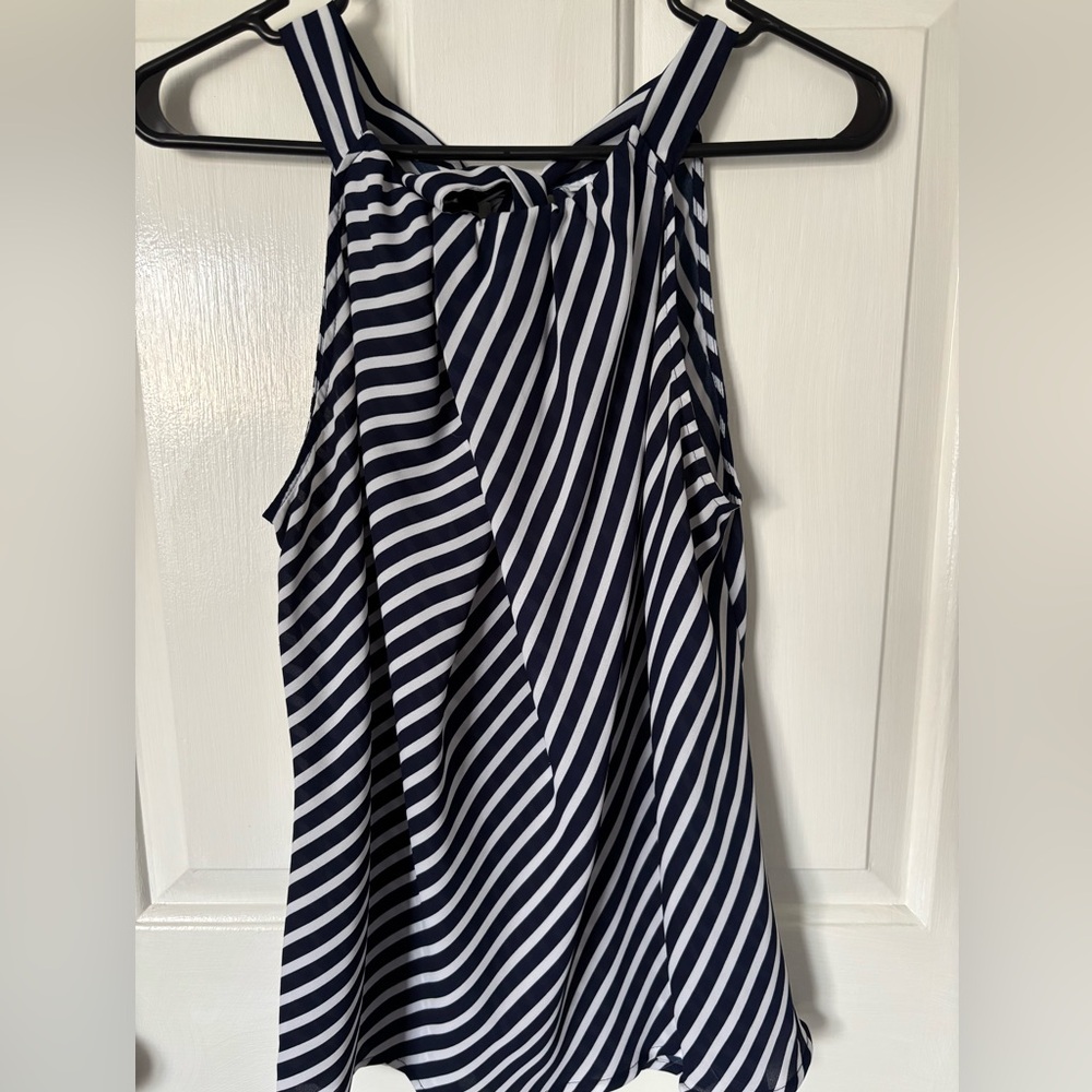 New York & Company Blue & White diagonal stripe dressy tank